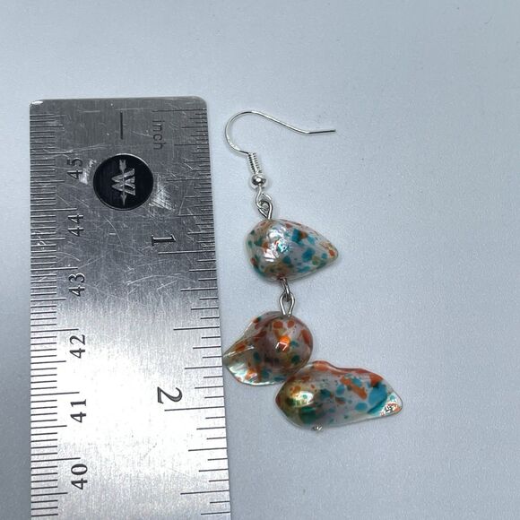 Artisan Confetti Blue Orange Baroque Pearl Beaded Dangle Earrings Silver Plated - Picture 6 of 6